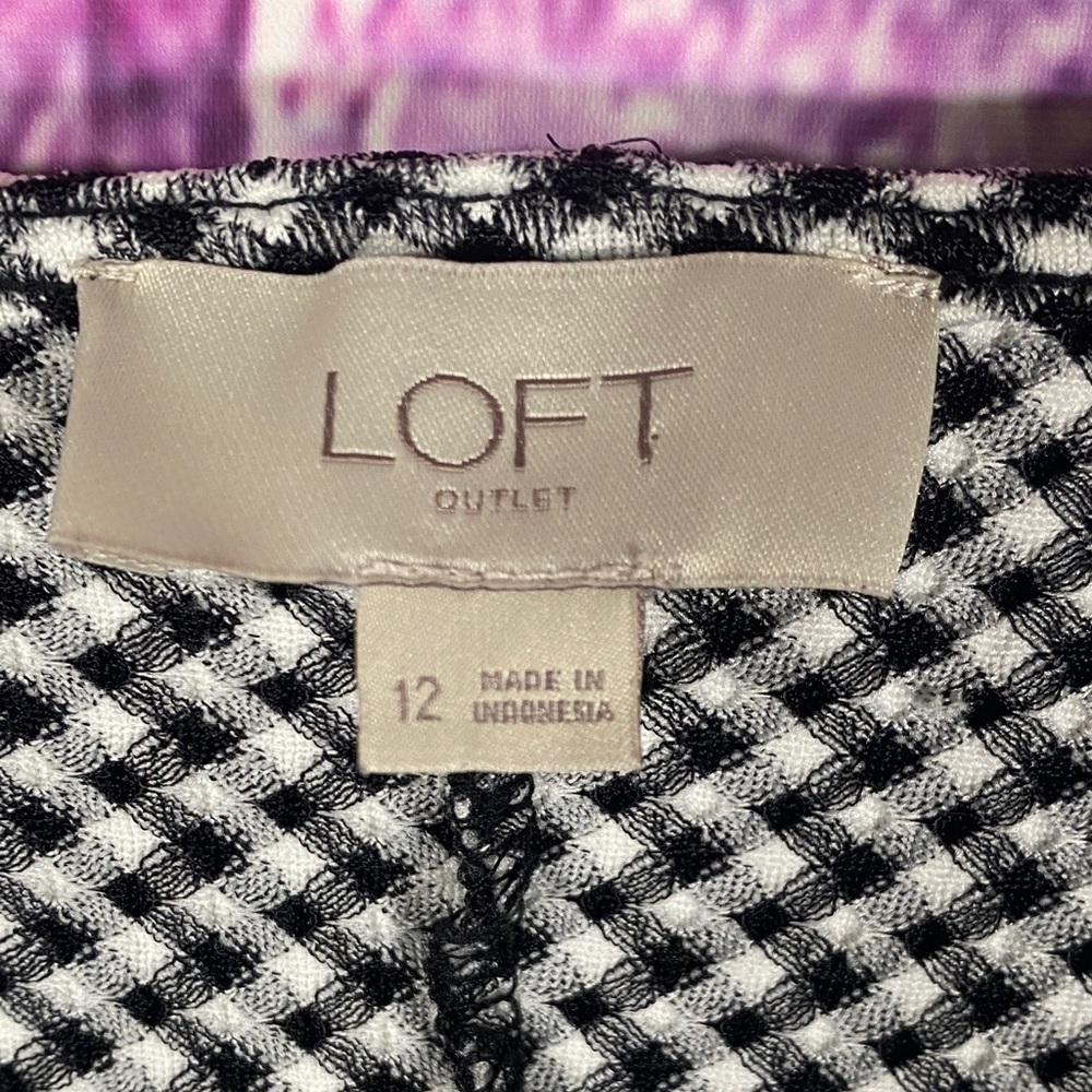 LOFT Houndstooth Tie Waist Midi Dress Women’s 12 Black White - Picture 2 of 8